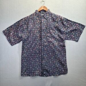 Summa Silk Men's Short Sleeve Button Up 100% Silk‎ Shirt Size Medium